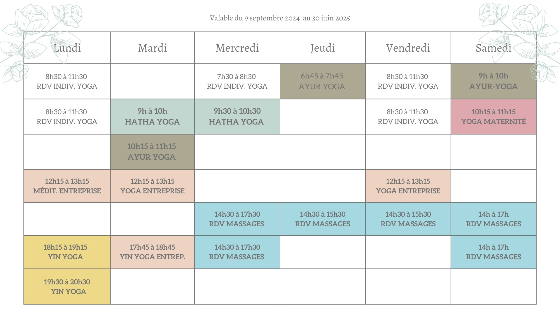 planning yoga et massages ayurvédiques espace ananda à massy